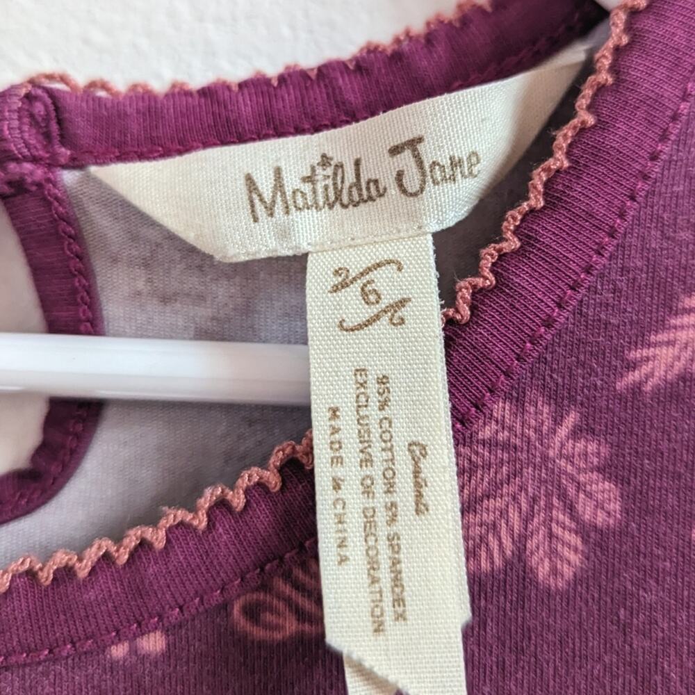 Matilda Jane Dress Girls Ex 6 Purple Autumn Leaves Floral - Picture 4 of 4